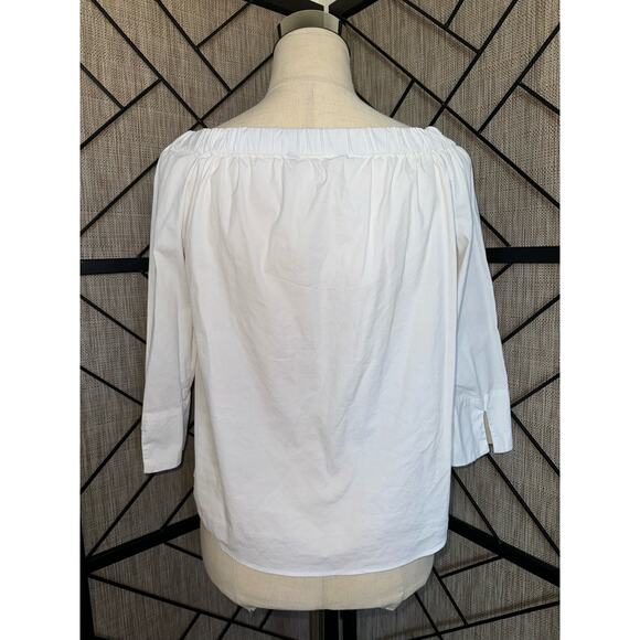 ZARA Womens Off Shoulder Blouse 2/3 Sleeve XS White Elastic Sailor Western BOHO - Picture 3 of 3
